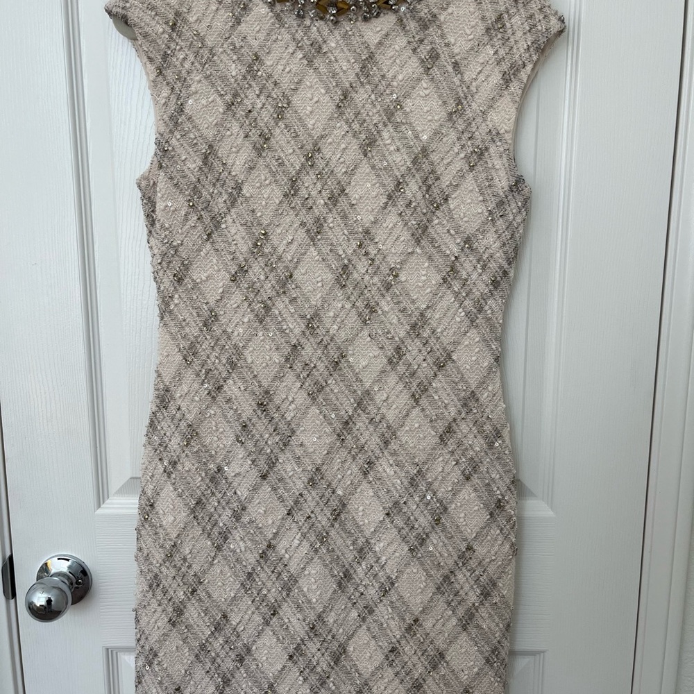 Vince Camuto Elegant Beige Plaid Dress